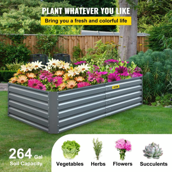 VEVOR Galvanized Raised Garden Bed 80" X 40" X 19" Metal Planter Box, Gray Steel for Growing Vegetables, Flowers, Flowers, Herbs, and Succulents Fathersdaygift - Image 7
