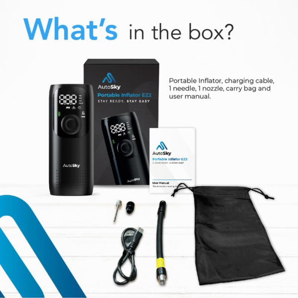 Autosky Tire Inflator Portable Air Compressor with Auto Shutoff and Pressure Gauge up to 150 PSI - Portable Air Compressor, Air Pump for Car Tires, Power Bank and Emergency Flashlight - Image 2